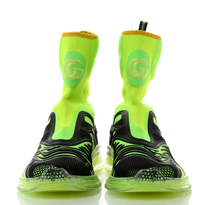 Gucci Rubber Technical Fabric Mens Ultrapace R Mid Top Sock Sneakers 11 Black Neon Green Yellow Fluo Crop 2 of 8