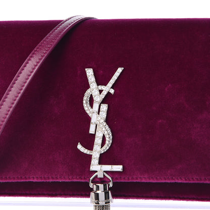 Saint Laurent Velvet Crystal Monogram Kate Tassel Shoulder Bag Fuchsia 12 of 12