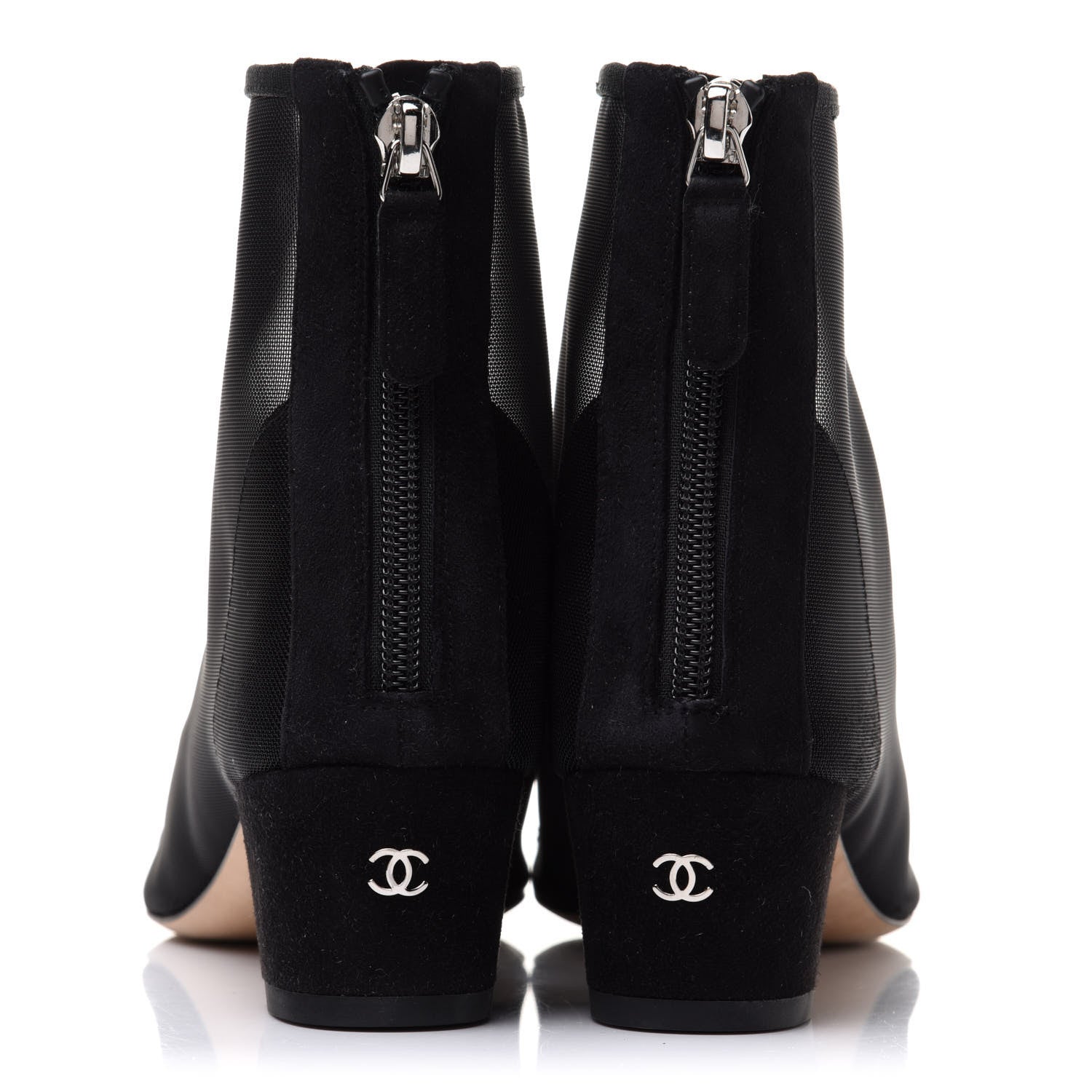 Chanel Mesh Suede Cap Toe Embellished Short Boots 37 Black 5 of 12