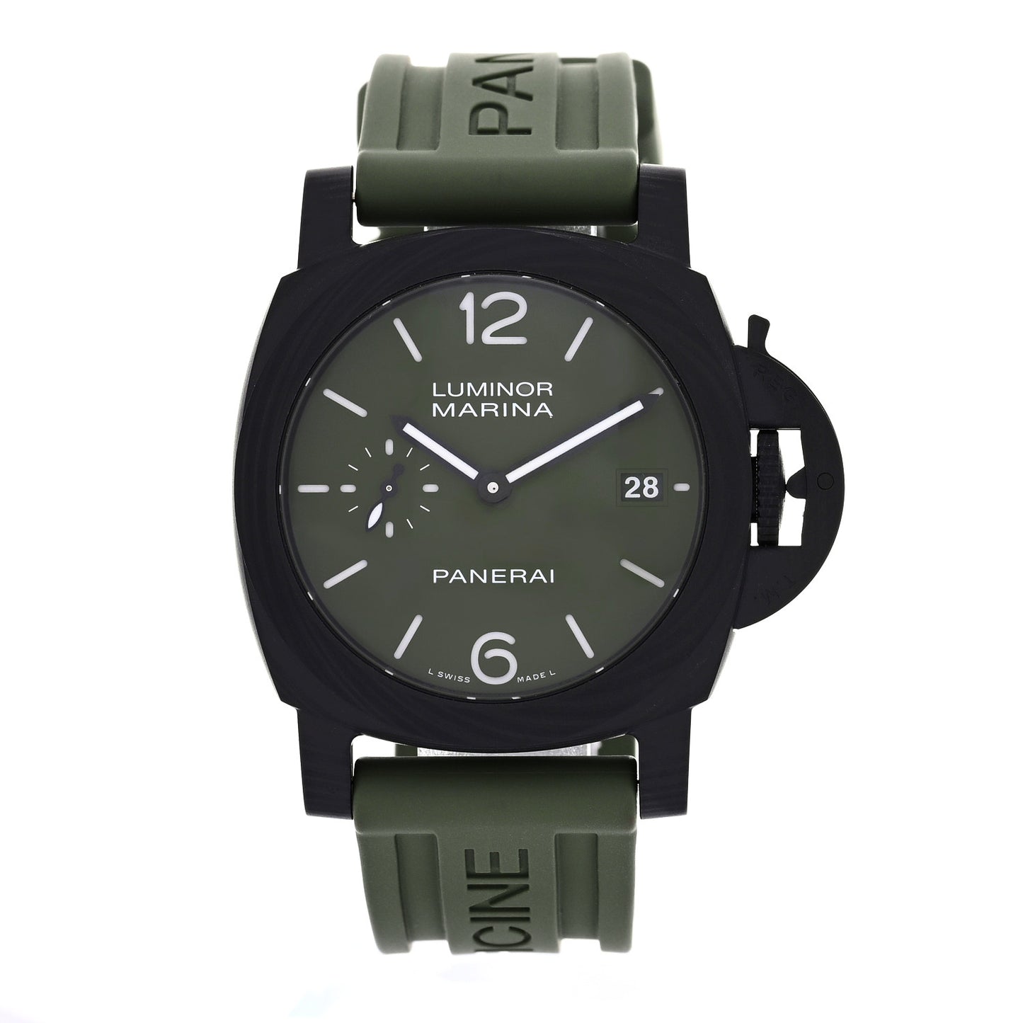 Carbon Rubber 40mm Luminor Quaranta Carbotech Automatic Watch Green PAM01526