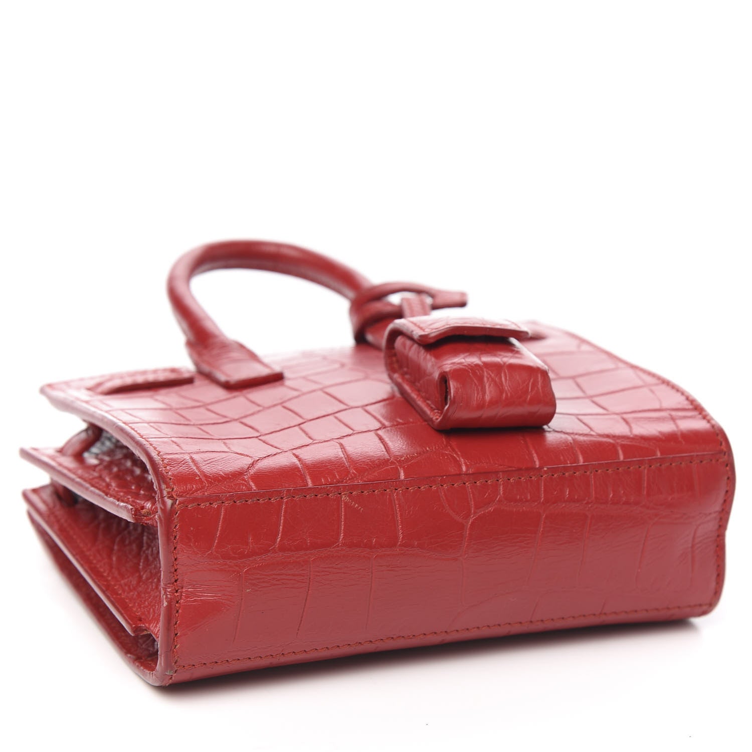 Saint Laurent Calfskin Crocodile Embossed Toy Sac De Jour Red 3 of 11