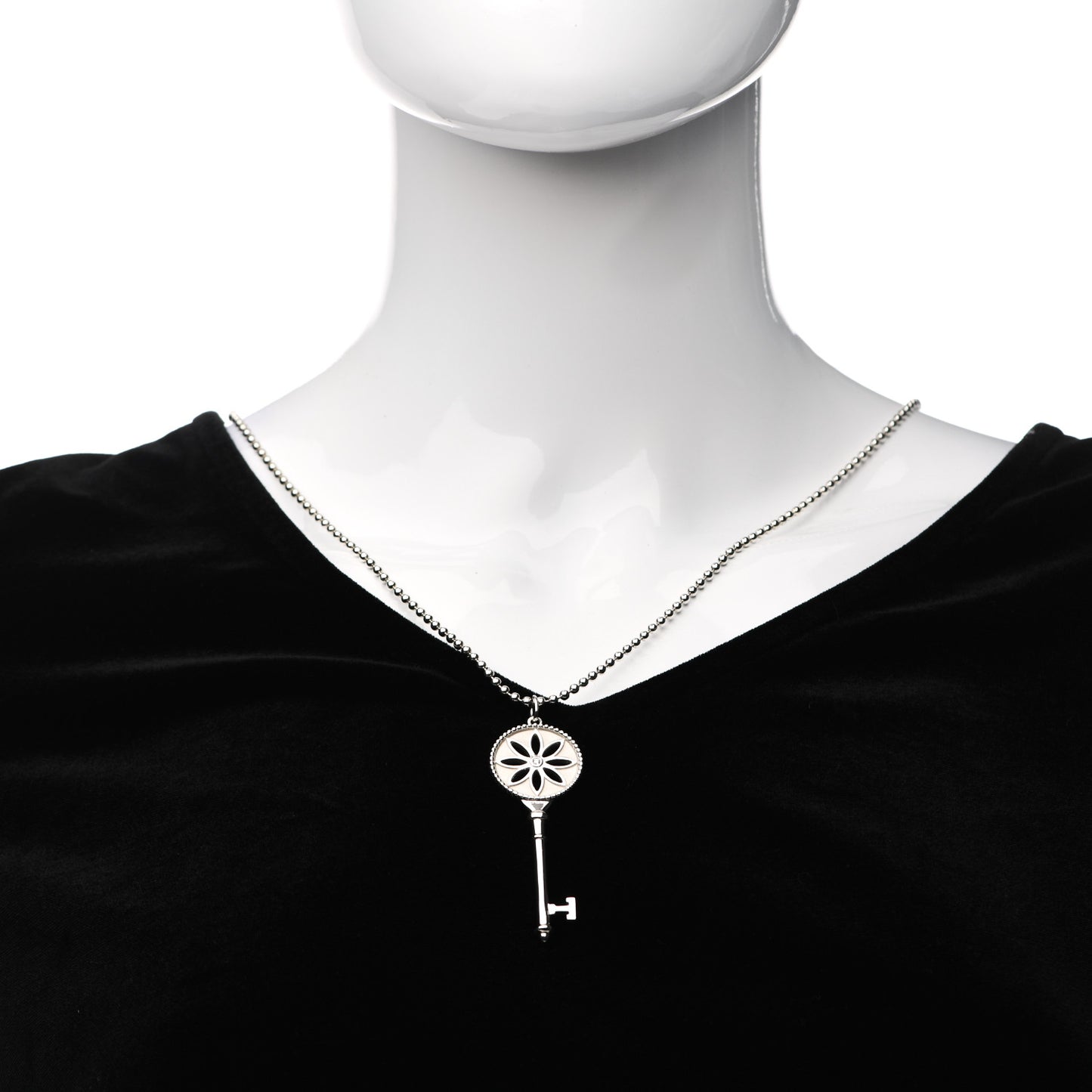 Sterling Silver Diamond Large Daisy Key Pendant Link Necklace