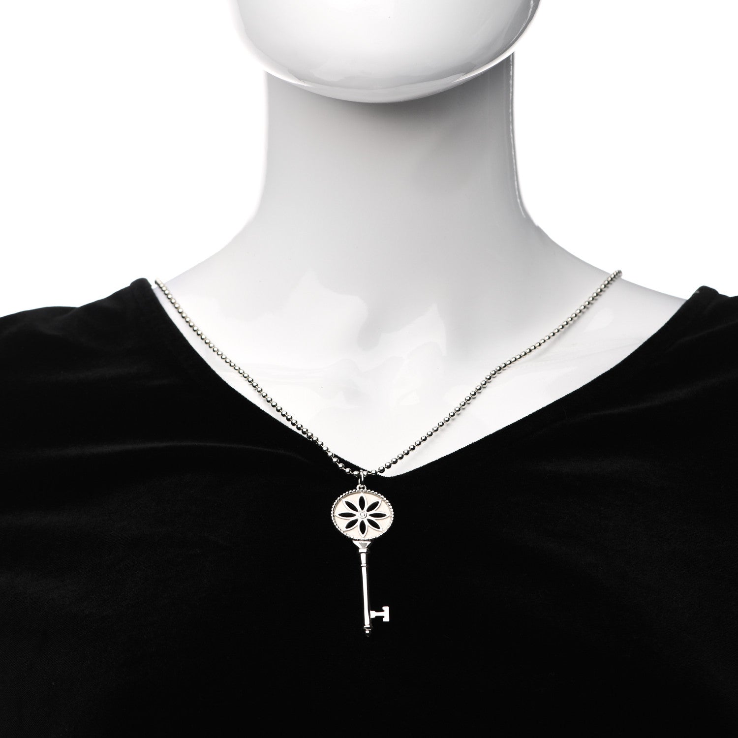 Tiffany Sterling Silver Diamond Large Daisy Key Pendant Link Necklace 2 of 5