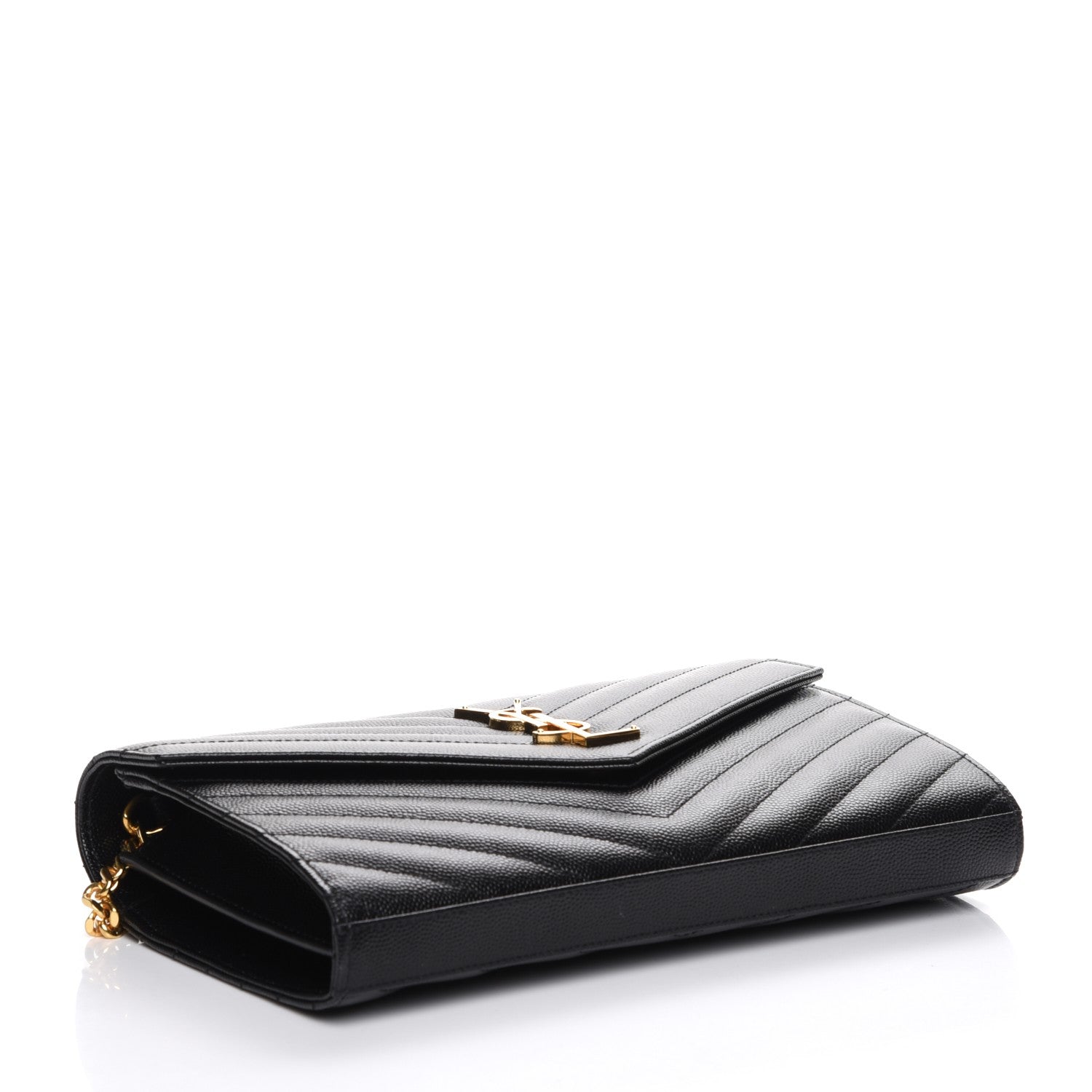 Saint Laurent Grain De Poudre Matelasse Chevron Monogram Chain Wallet Black 4 of 7
