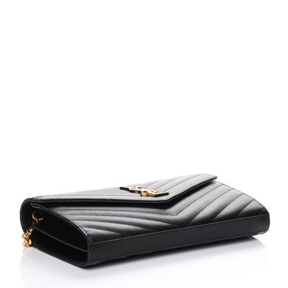 Saint Laurent Grain De Poudre Matelasse Chevron Monogram Chain Wallet Black 4 of 7