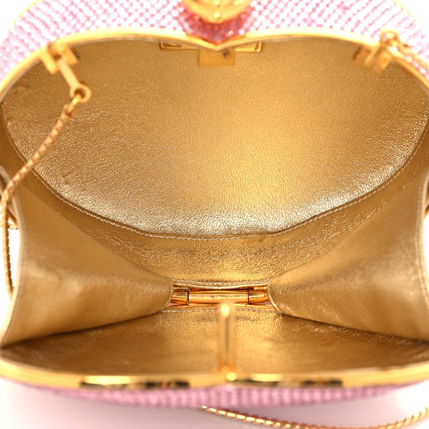 Judith Leiber Swarovski Crystal Heart Minaudiere Clutch Pink Gold 5 of 9