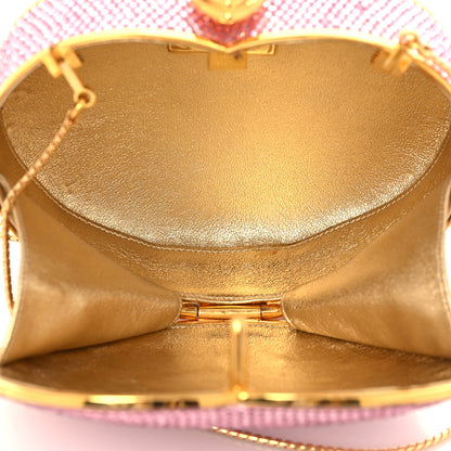 Judith Leiber Swarovski Crystal Heart Minaudiere Clutch Pink Gold 5 of 9