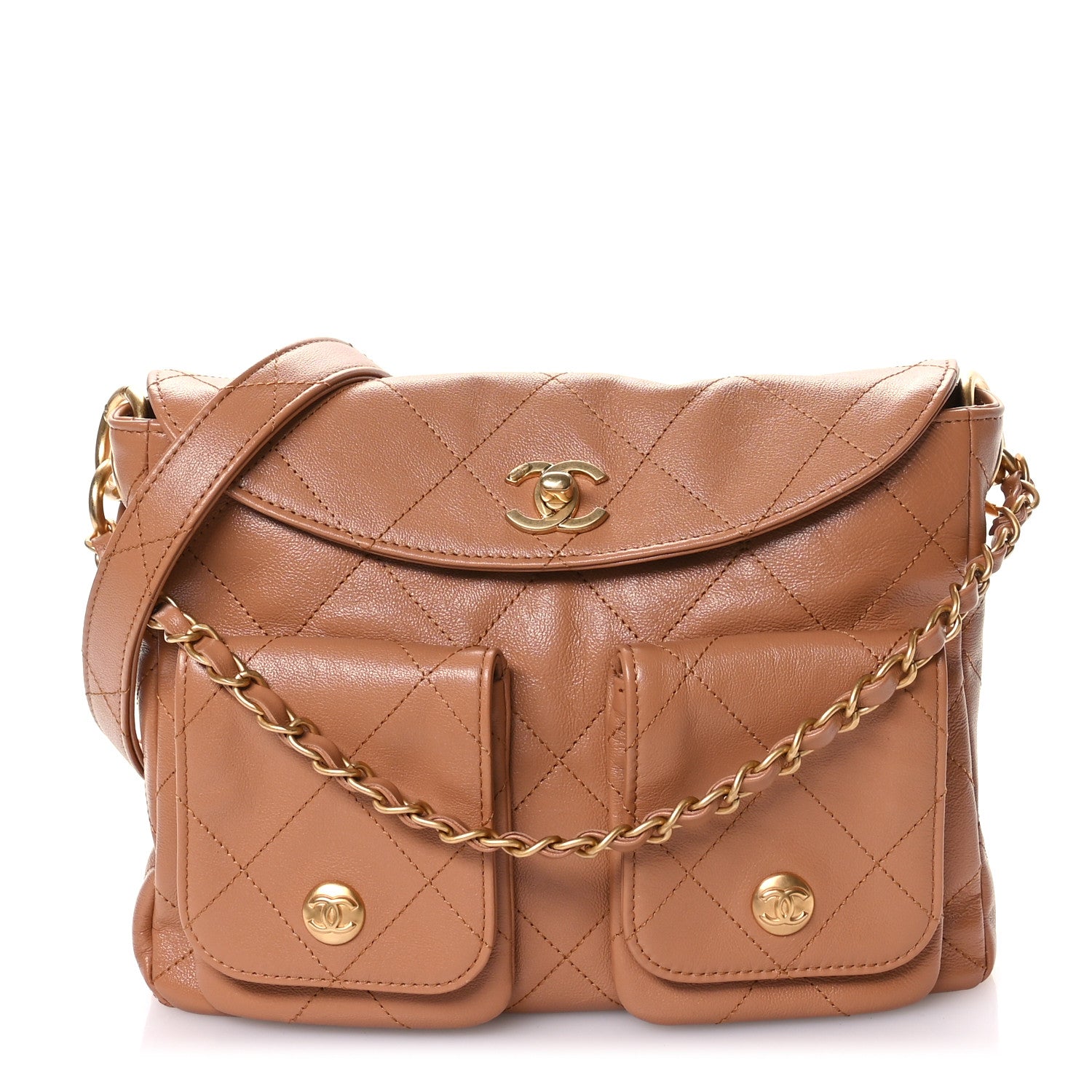 Chanel Shiny Calfskin Quilted Small Supple Twins Hobo Bag Brown 1 of 10