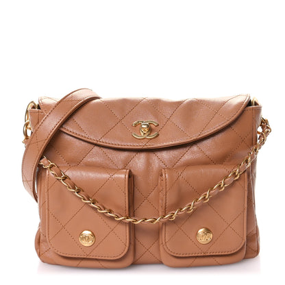 Chanel Shiny Calfskin Quilted Small Supple Twins Hobo Bag Brown 1 of 10