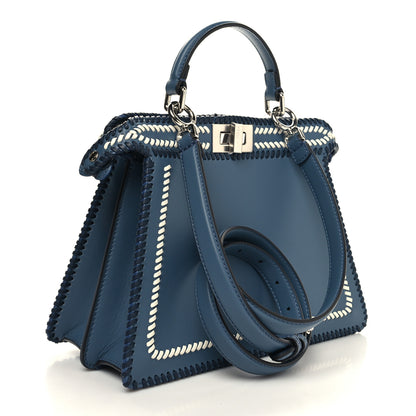 Fendi Vitello Grace Shiny Nappa Helix Woven Small Peekaboo I SEE U Satchel Mirto Dark Blue White Ice 3 of 12