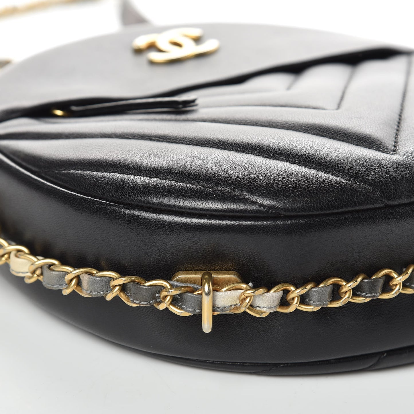 Lambskin Chevron Quilted Round Evening Bag Black