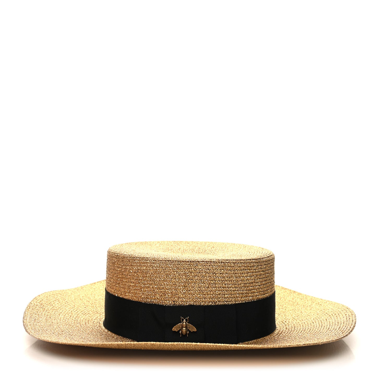 Glittered Straw Grosgrain Wide Brim Hat S Gold Black