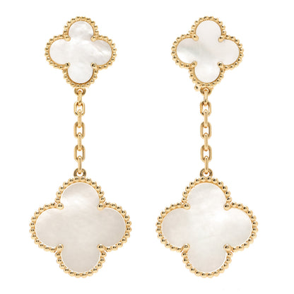 Van Cleef & Arpels 18K Yellow Gold Mother of Pearl 2 Motifs Magic Alhambra Earrings 1 of 5