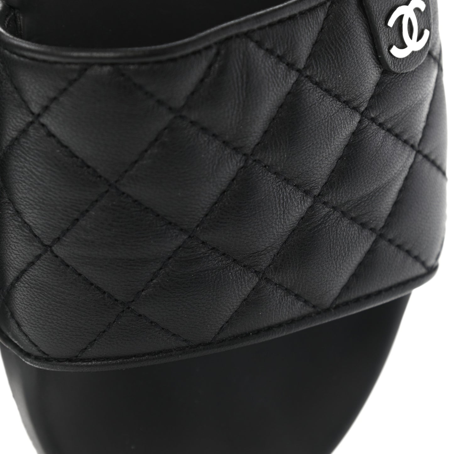 Lambskin Quilted CC Mules Sandals 38 Black
