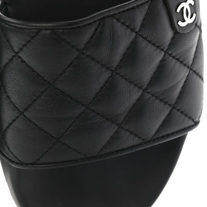 Chanel Lambskin Quilted CC Mules Sandals 38 Black 11 of 12