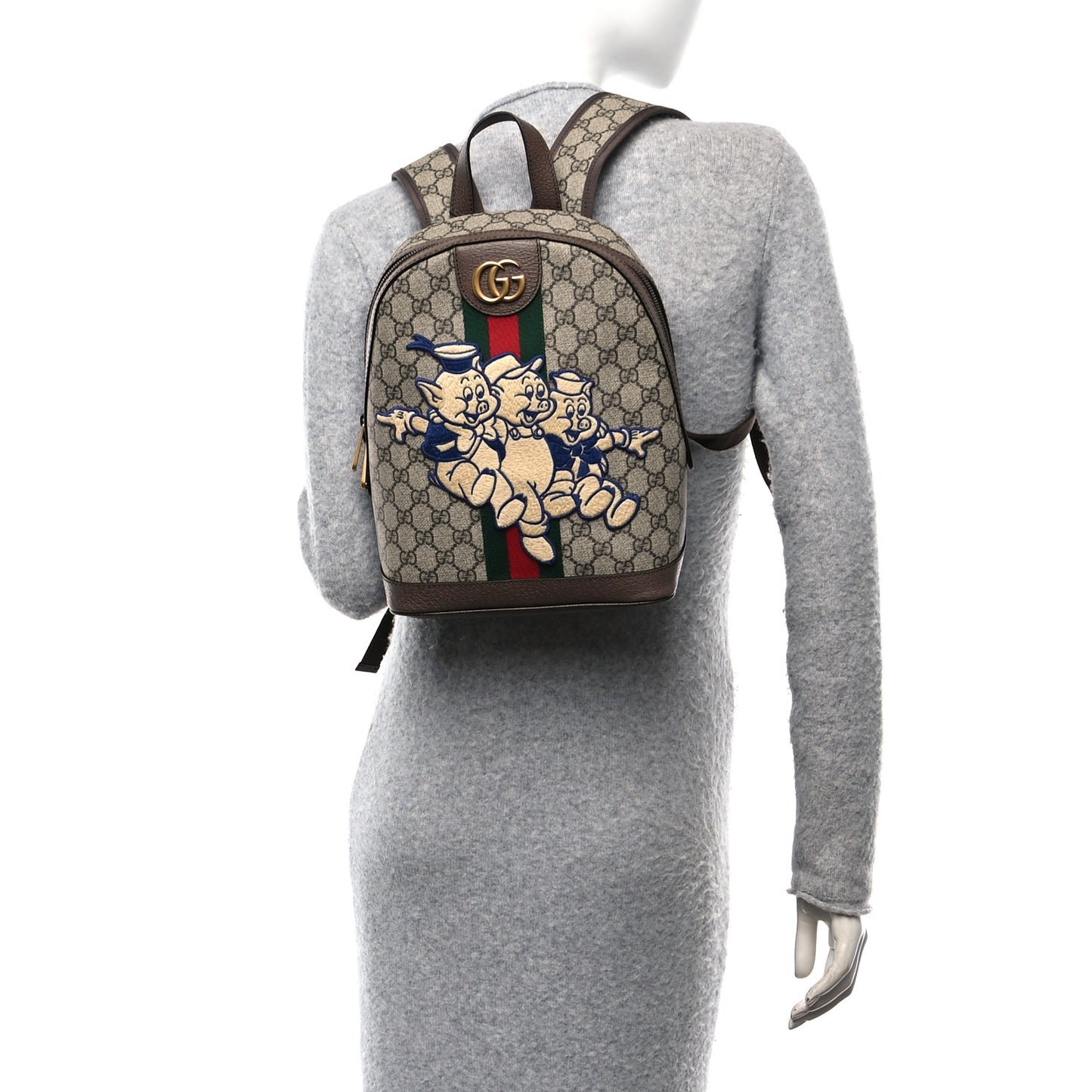 X DISNEY GG Supreme Monogram Web Three Little Pigs Ophidia Dome Backpack Beige New Acero