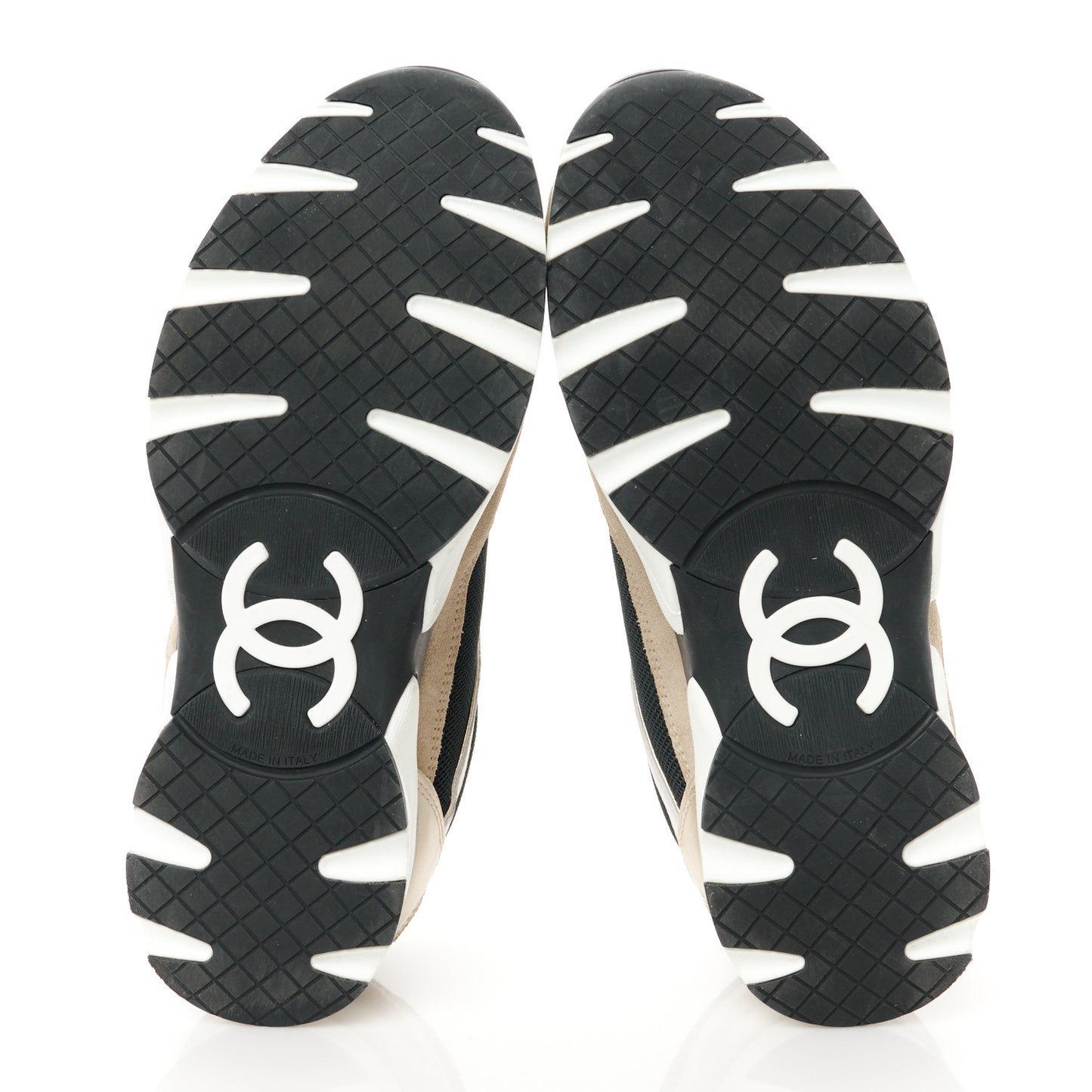 Mesh Suede Calfskin Womens CC Sneakers 38 White Black Beige Gold