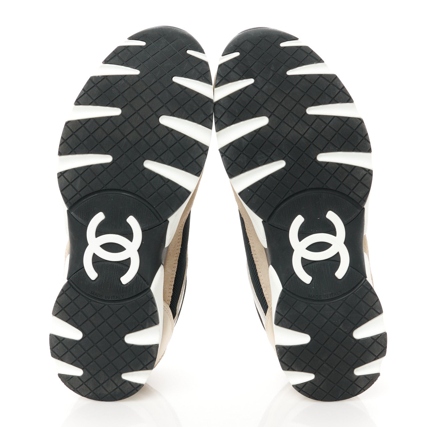 Chanel Mesh Suede Calfskin Womens CC Sneakers 38 White Black Beige Gold 5 of 8