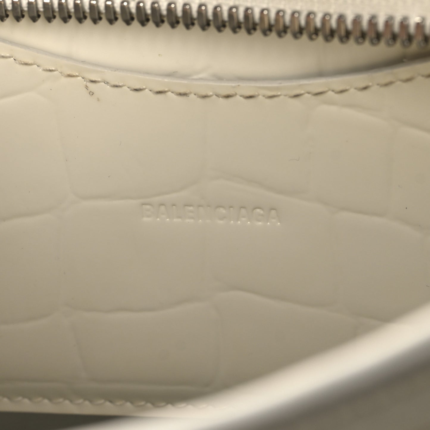 Semi Shiny Calfskin Crocodile Embossed Neo Classic Silver Hardware Mini City White