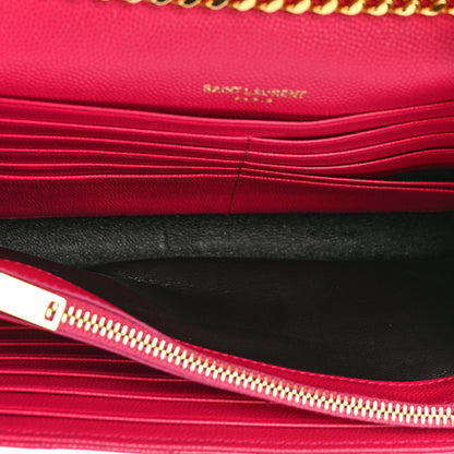 Saint Laurent Grain De Poudre Matelasse Chevron Monogram Chain Wallet Hot Pink 6 of 10