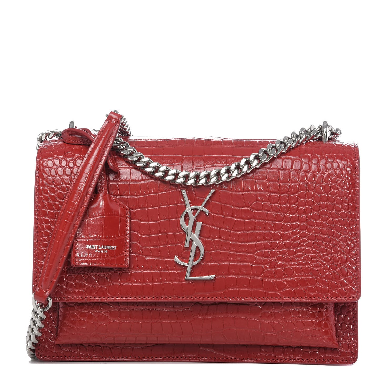 Calfskin Crocodile Embossed Medium Monogram Sunset Rouge Eros