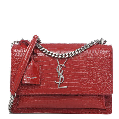 Saint Laurent Calfskin Crocodile Embossed Medium Monogram Sunset Rouge Eros 1 of 10