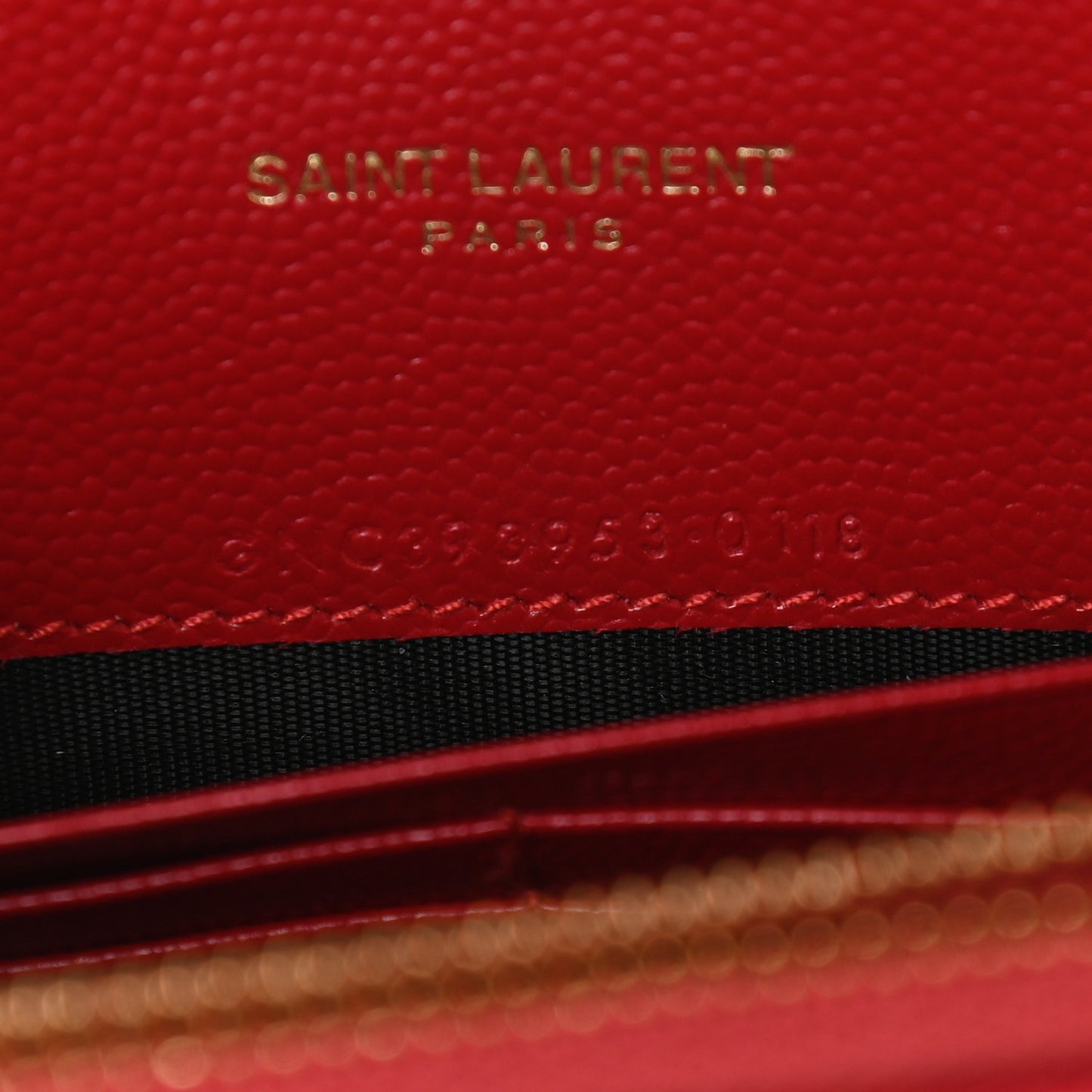Grain De Poudre Matelasse Chevron Monogram Envelope Chain Wallet New Red