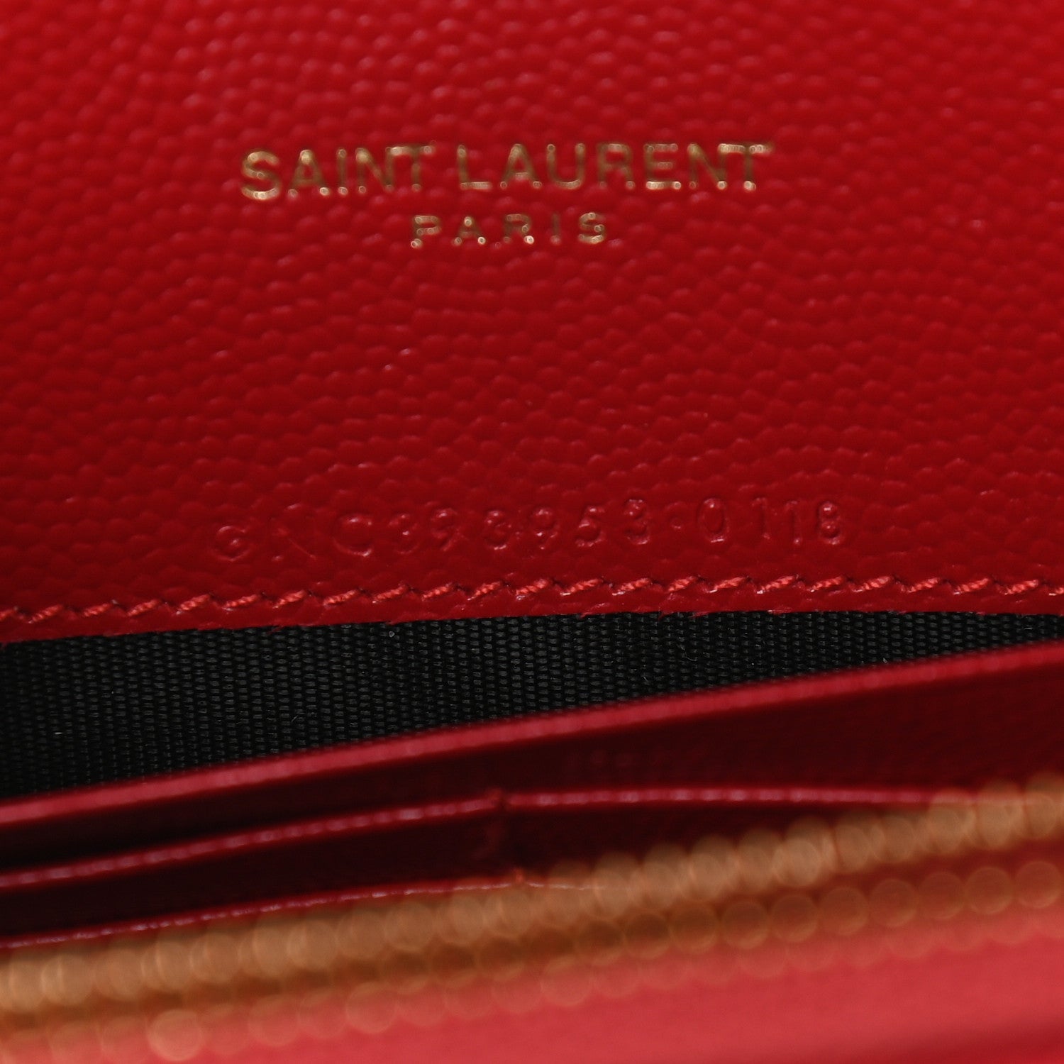 Saint Laurent Grain De Poudre Matelasse Chevron Monogram Envelope Chain Wallet New Red 6 of 8