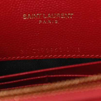 Saint Laurent Grain De Poudre Matelasse Chevron Monogram Envelope Chain Wallet New Red 6 of 8