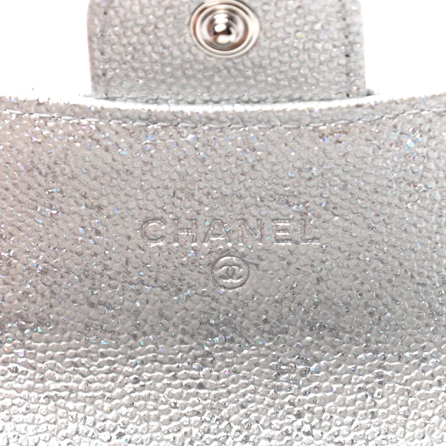 Chanel Glittered Metallic Caviar Quilted Flap Card Holder Wallet Silver 6 of 8