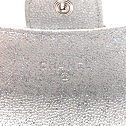 Chanel Glittered Metallic Caviar Quilted Flap Card Holder Wallet Silver 6 of 8