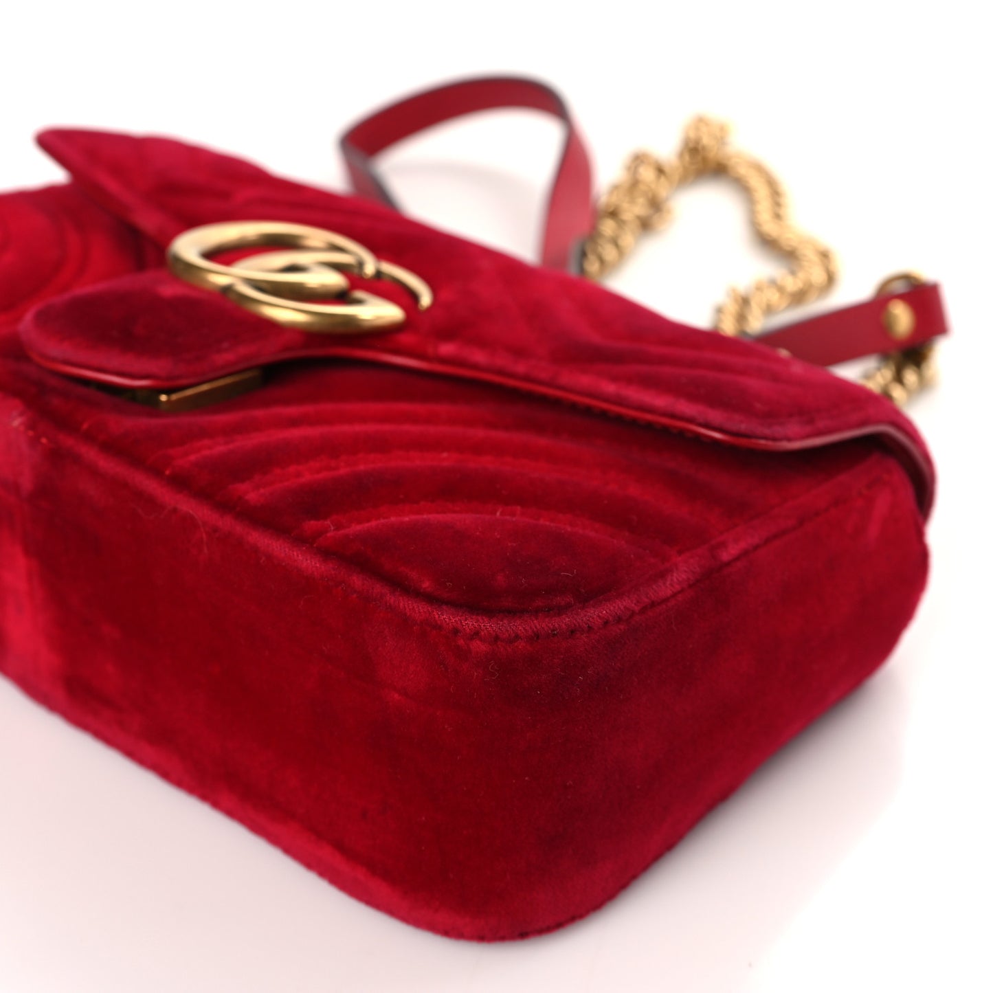 Velvet Matelasse Mini GG Marmont Shoulder Bag Hibiscus Red