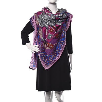 Hermes Cashmere Silk Zenobie Reine De Palmyre Shawl 140 Fuchsia Gris Acier Violet 2 of 7