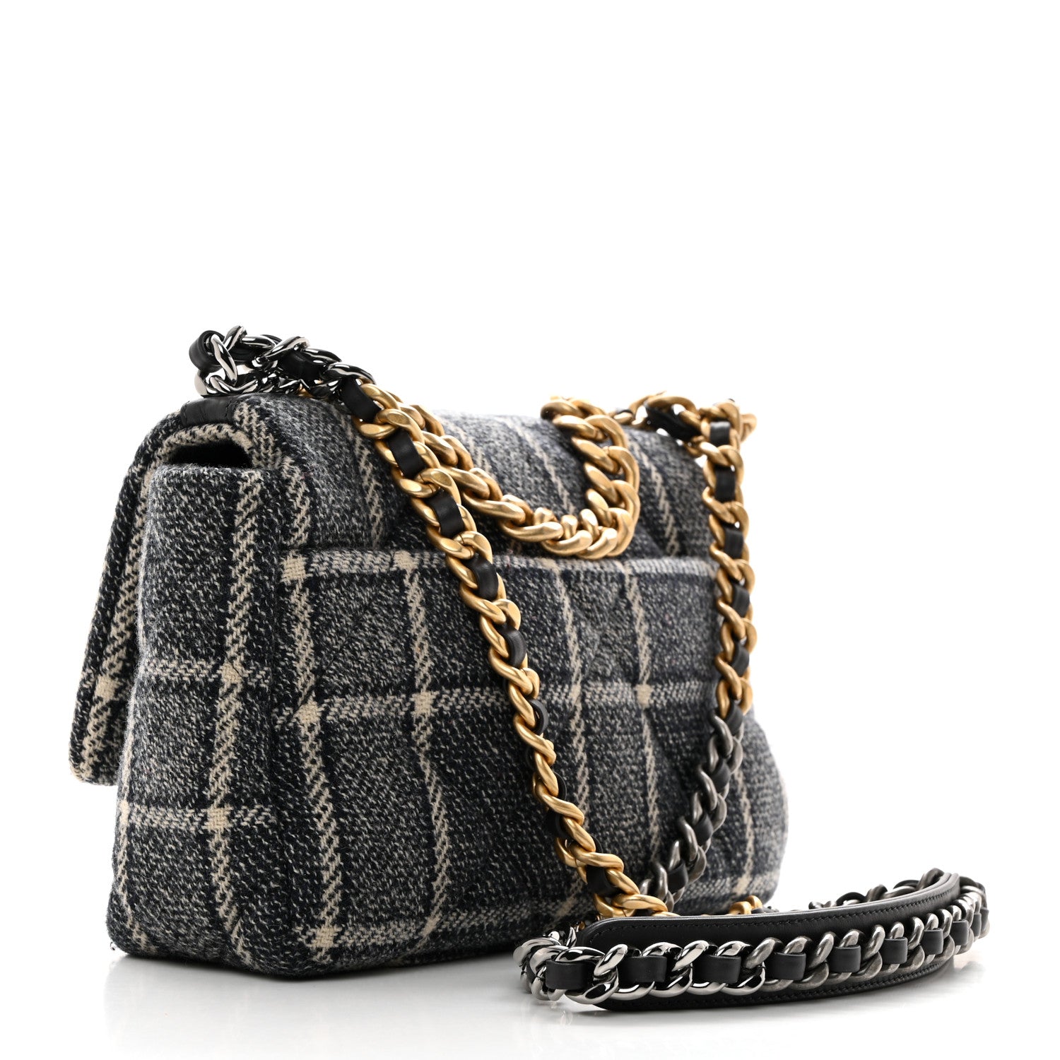 Chanel Tweed Quilted Medium Chanel 19 Flap Grey Navy 3 of 10