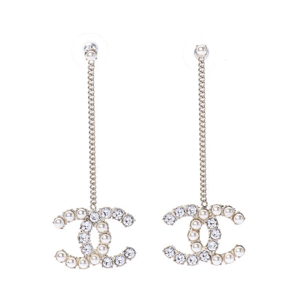 Chanel Crystal Pearl CC Drop Earrings Gold 1 of 5