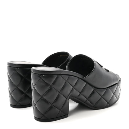 Chanel Lambskin Quilted CC Platform Mules 37.5 Black 5 of 10
