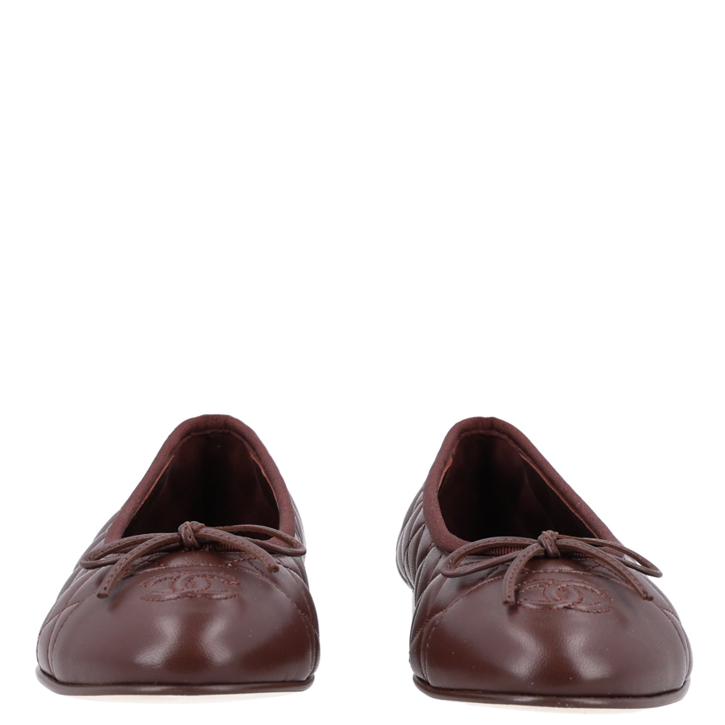 Lambskin Quilted CC Cap Toe Ballerina Flats 39 Brown