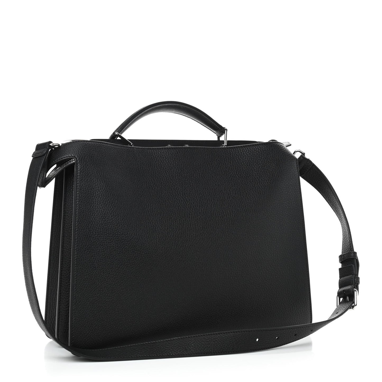 Cuoio Romano Vitello Cover Glazed Fabric Bi-Color FF 1974 Medium Peekaboo I SEE U Satchel Black Mimosa Tobacco Moro