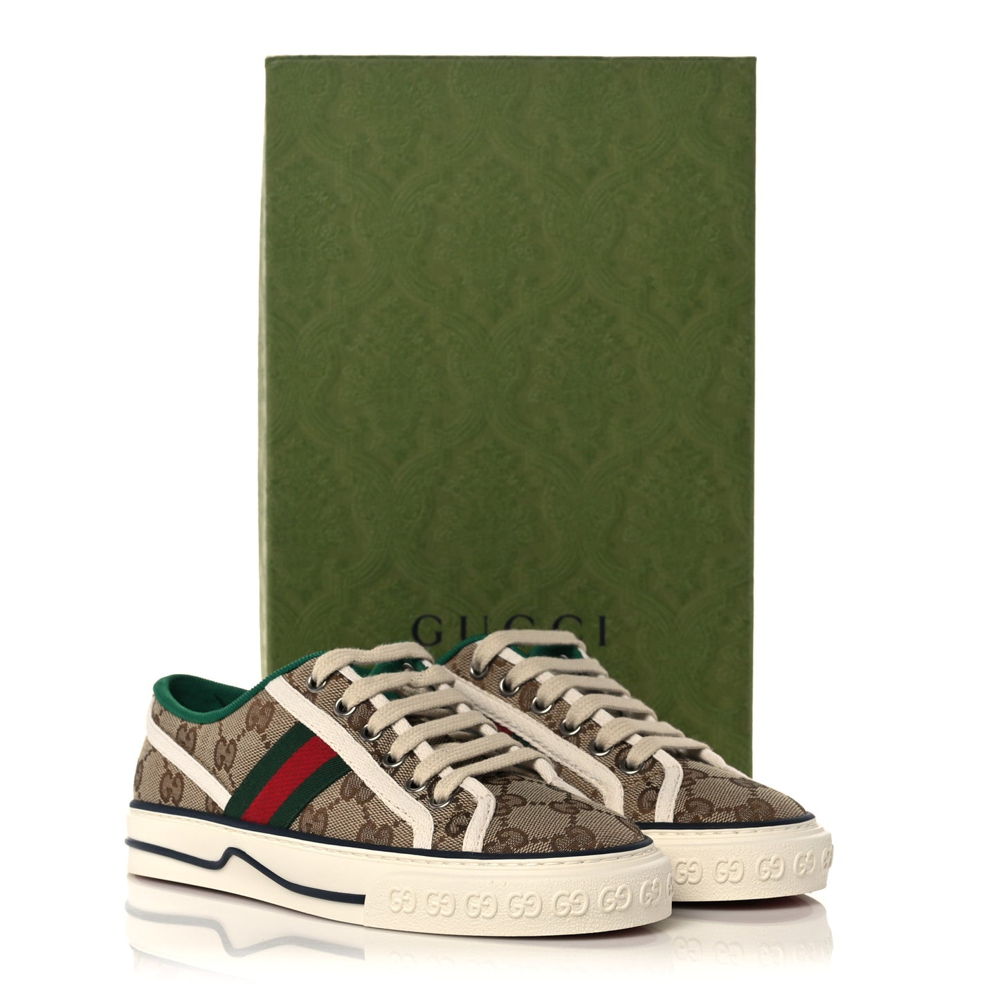 Cotton Wool Web Houndstooth Interlocking G Womens 1977 Tennis Sneakers 36 Red Green