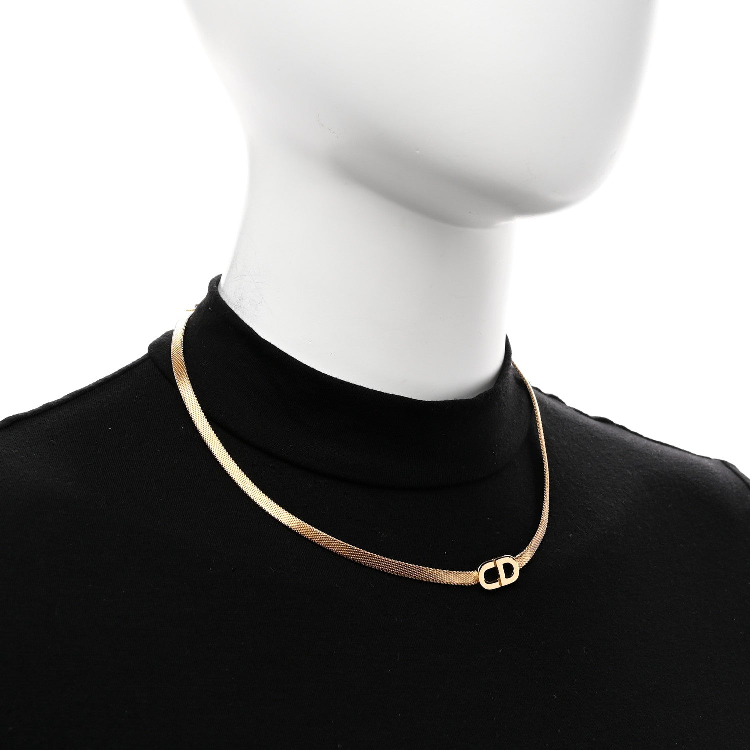 Christian Dior Metal Mesh CD Choker Necklace Gold 2 of 5
