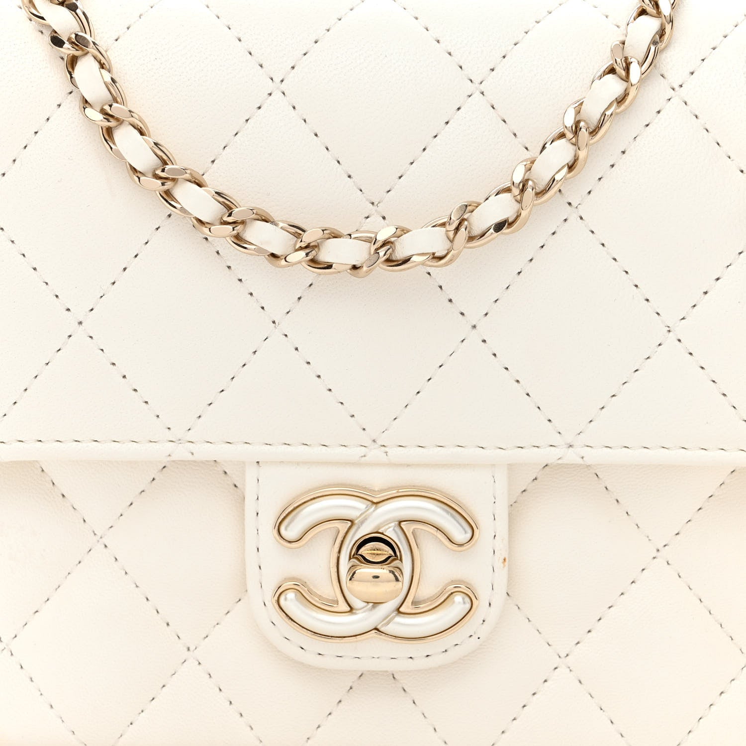 Chanel Lambskin Resin Quilted Mini Heart Square Flap White 8 of 11