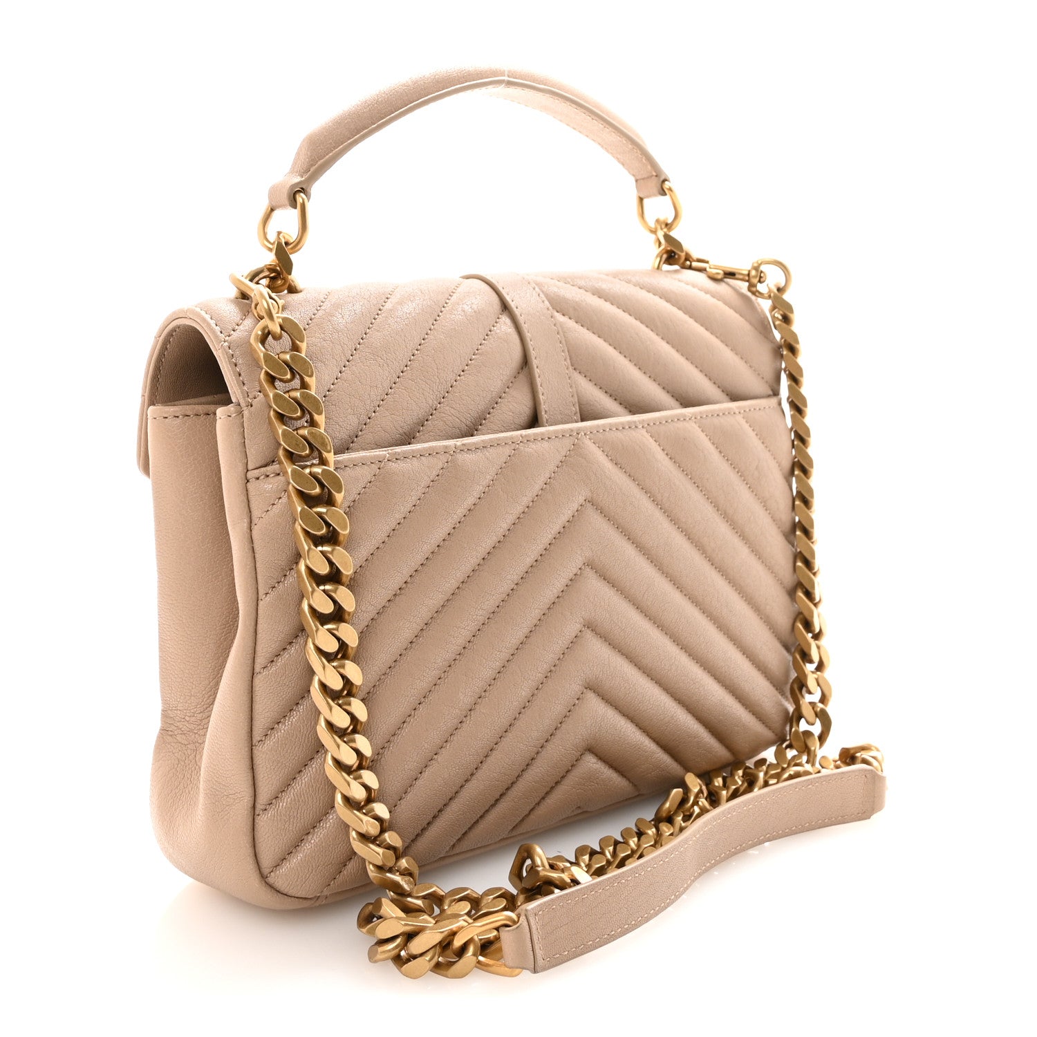 Saint Laurent Sheepskin Matelasse Chevron Monogram Medium College Bag Dark Beige 2 of 8