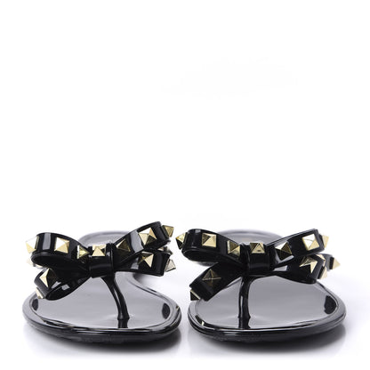 Valentino Garavani PVC Jelly Rockstud Bow Thong Sandals 36 Black 2 of 8