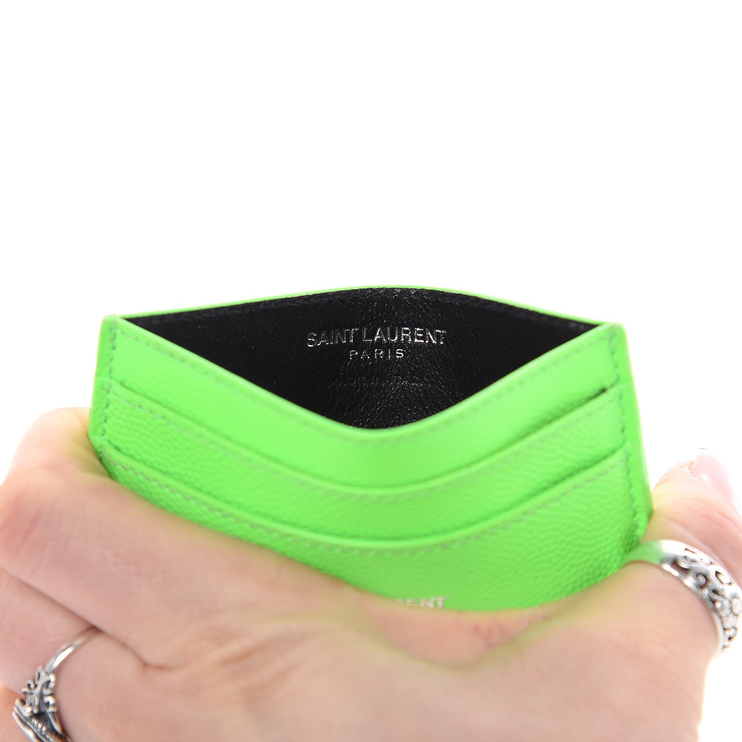 Saint Laurent Grain De Poudre Card Case Neon Bright Green 6 of 9
