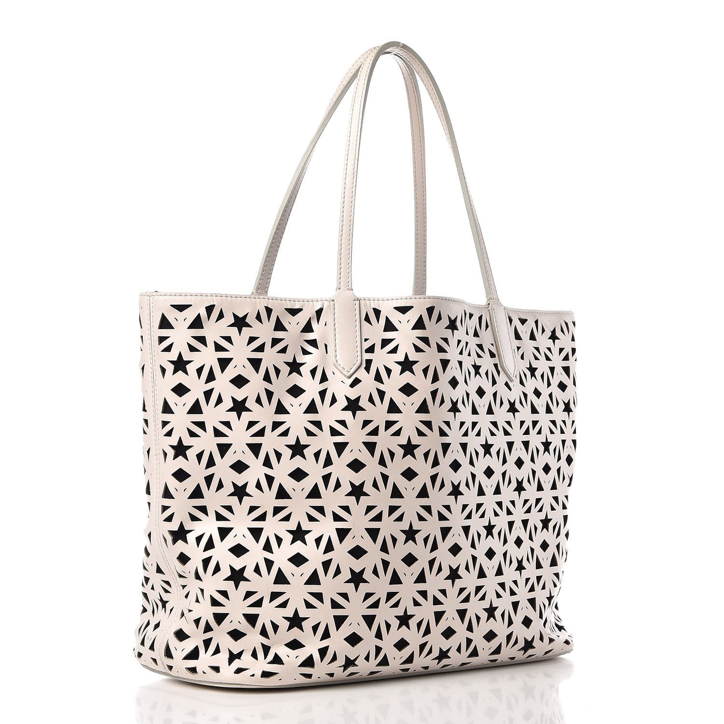 Calfskin Lazer Cut Medium Antigona Tote White Black