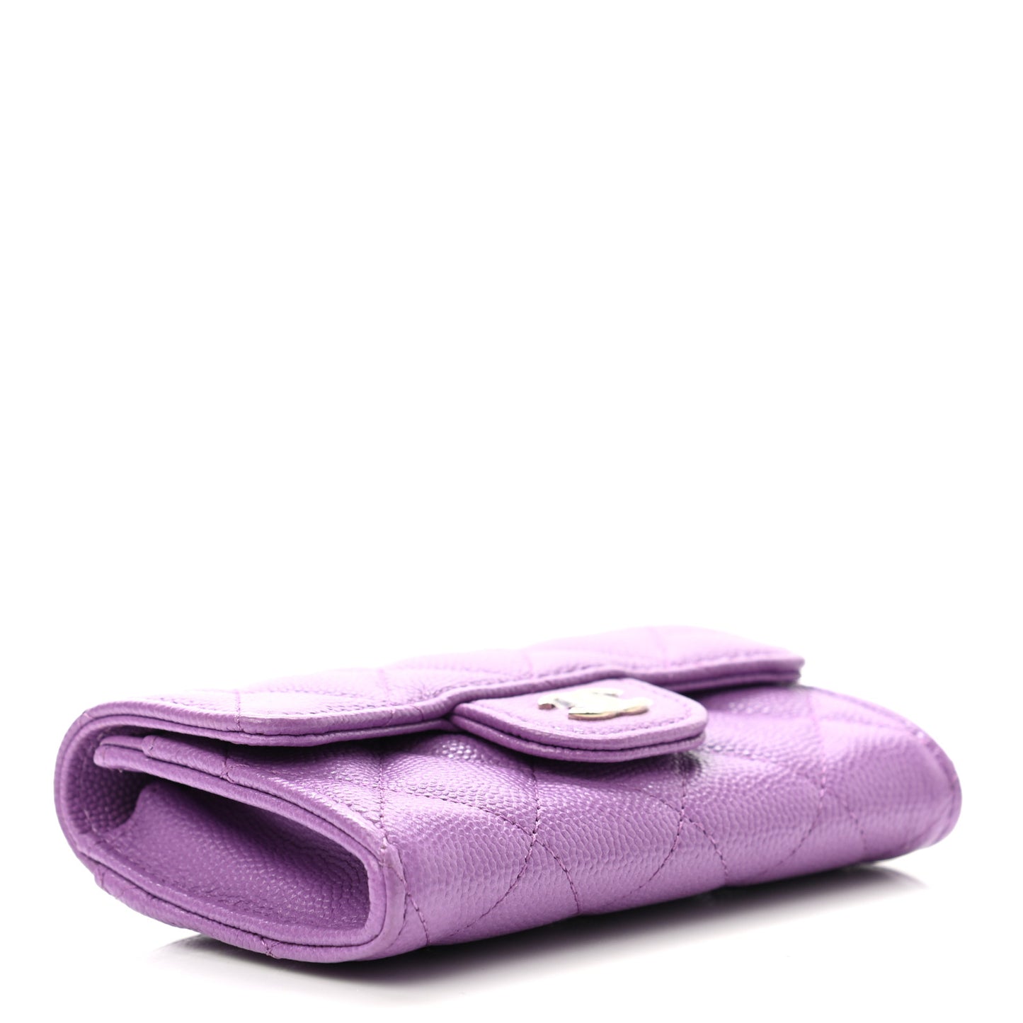 Caviar Quilted Flap Card Holder Wallet Purple