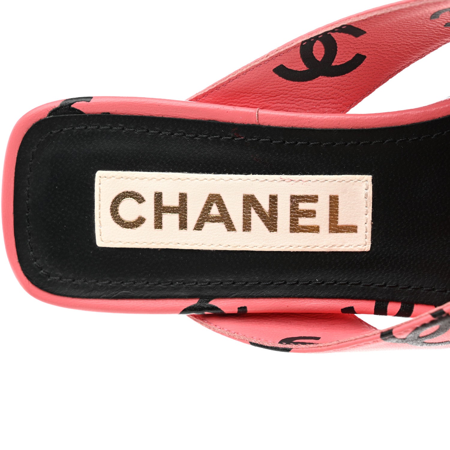 Chanel Lambskin Printed CC Thong Sandals 35 Pink Black 8 of 9