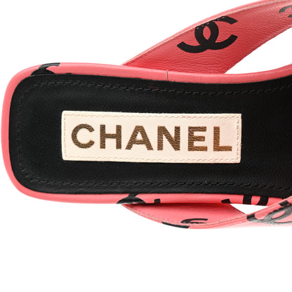 Chanel Lambskin Printed CC Thong Sandals 35 Pink Black 8 of 9