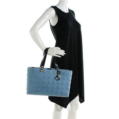 Christian Dior Denim Quilted Cannage Lady Dior Shopper Tote Light Blue 2 of 9