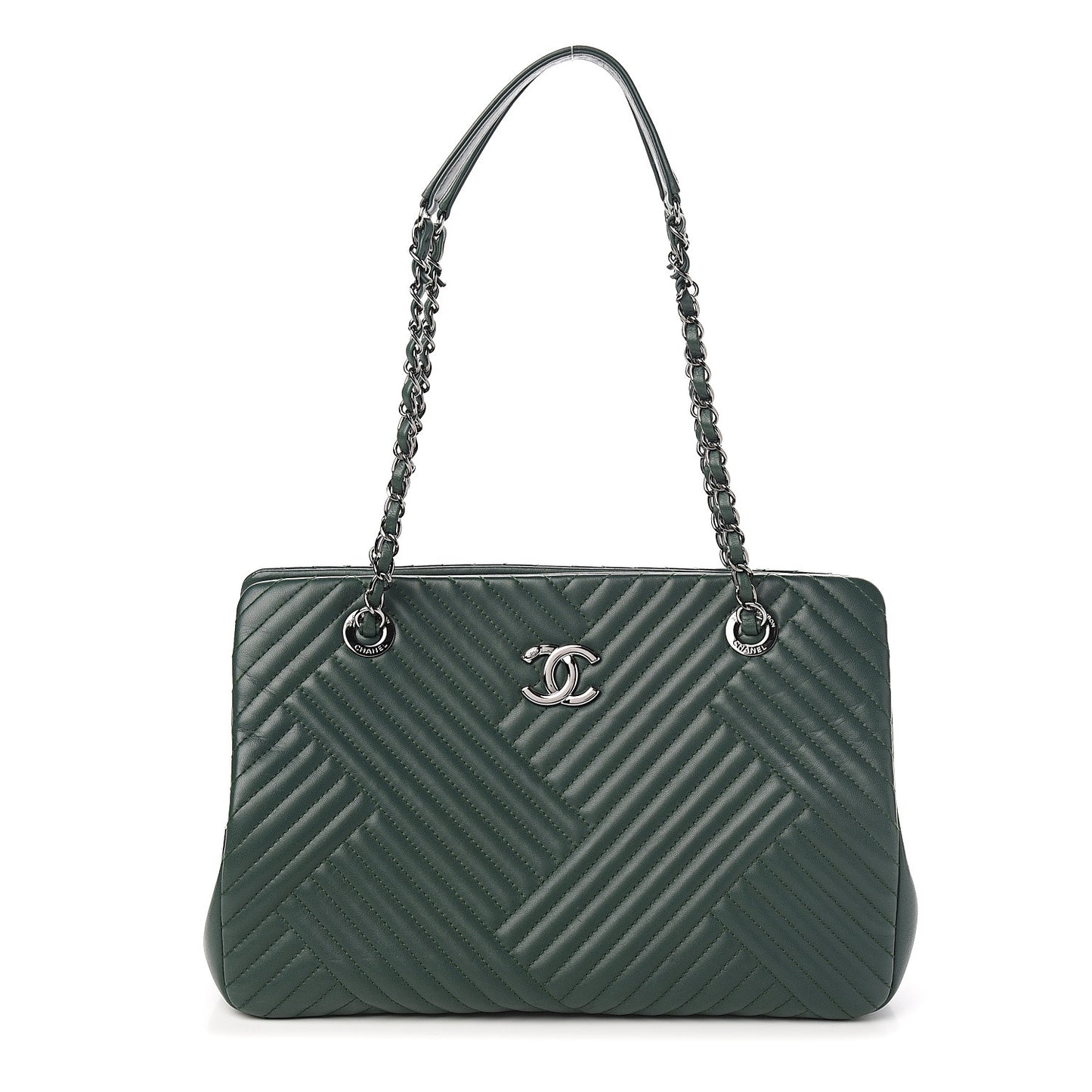 Lambskin Quilted CC Crossing Shopping Tote Green